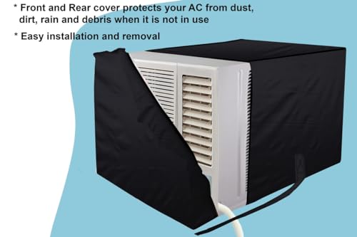 Image of Stylista window ac cover suitable for O-General 1.5 Ton AXGB18CHAA-B, Black Color Elastic fit Cover for front and rear Of Window Ac