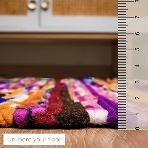RAJRANG Boho Chindi Rag Rug 20x32 Inches - Handwoven Recycled Braided Rug Multicolor with Tassel for Doormat Bedroom Entryway Living Room