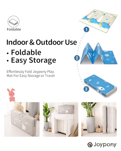 Image of Joypony Baby Play Mat, 71x59 Inch Foldable Play Mats for Babies and Toddlers, Waterproof & Anti-Slip Portable Foam Floor Mat for Tummy Time with Travel Bag Indoor Outdoor