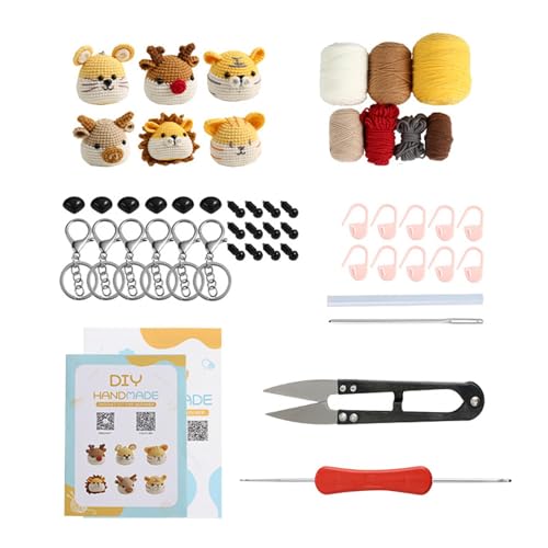 Animales de ganchillo, kit de llavero de ganchillo | Bonito kit completo de animales de ganchillo - Animales de ganchillo para niños, manualidades fáciles de ganchillo, herramientas de ganchillo y pe
