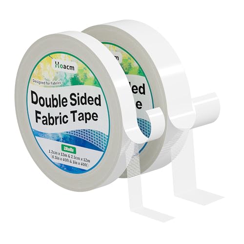 Image of 2 Rolls Hem Tape No Sew No Iron,Double Sided Fabric Tape | 0.5 inch x 40FT + 1 inch x 40FT Temporary Hemming Tape for Pants, Double Sided Tape for Clothes Curtains Dress Jeans Rug Carpet Arts