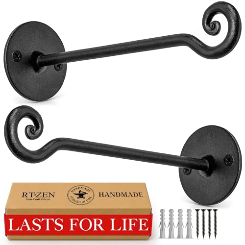 RTZEN - Ganchos para plantas, exteriores o interiores, hierro forjado, soportes de pared resistentes, para cestas, faroles, carillones de viento 2 (ganchos en espiral negros)