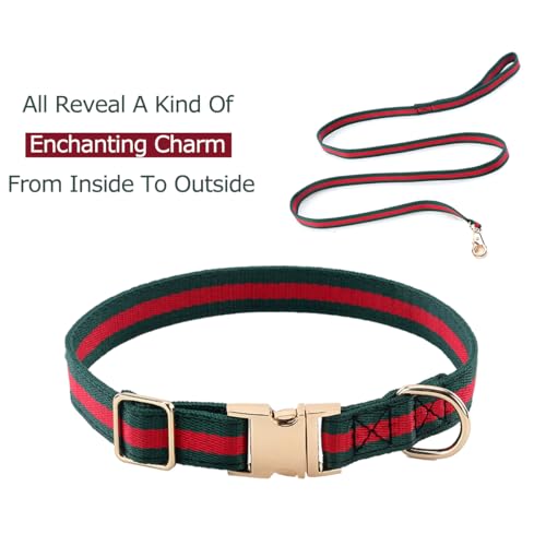 Echentie GREEN RED-COLLAR-S-2 Stylish And Elegant Dog Collar,Adjustable Metal Belt Buckle, Durable High Density Fabric For Comfortable Pet Dog Collar And Dog Leash Set Packing thumb #1