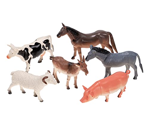 Lot de 6 figurines animales pour enfants à partir de 2 ans et plus, différents jouets en plastique de l'habitat de la ferme, des dinosaures et des animaux sauvages (ferme) Cover