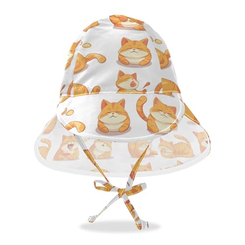 Infant Sun Hat Toddler Boy Beach Bucket Hat Girls UV Protection Wide Brim Traveling Camping Hat A Set of Cute Orange Fat Cat