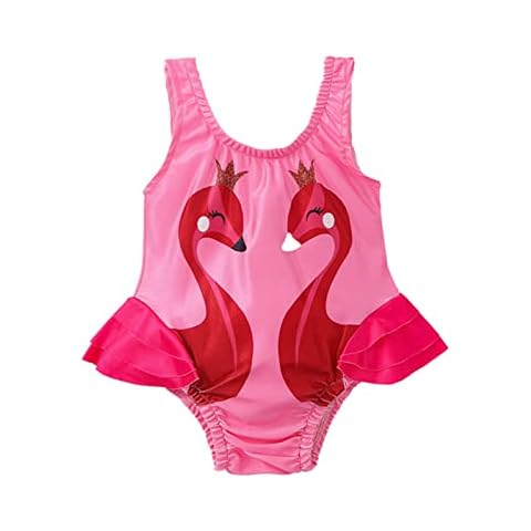 Qtinghua Baby Newborn Girls Summer One-Piece Swimsuit Crown Swan Printed Sleeveless Triangle Swimwear Swimming Set (Pink, 18-24 Months) Cover