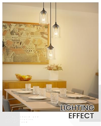 Image of zeyu 3-Light Cluster Pendant Light, Farmhouse Hanging Lights for Kitchen, Oil Rubbed Bronze Pendant Light Fixtures Adjustable with Clear Glass Shade, ZSL104-3 ORB