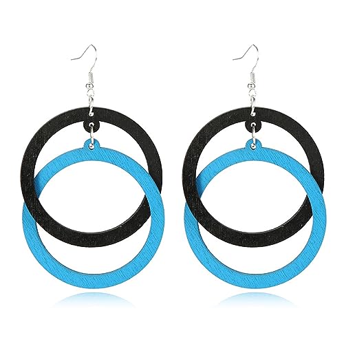 Bohemian Unique Handmade Wooden Hoop Splicing Earrings Retro Stat...