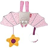 Lustiger Anhänger mit Rassel für Babys, Fröhliche Fledermaus mit Blümchen und Rasselring, Ideal zur Anbringung mittels Klettverschluss am Kinderwagen, Baby-Aktiv-Center oder Babyschale - ein schönes Geschenk zur Geburt oder Taufe