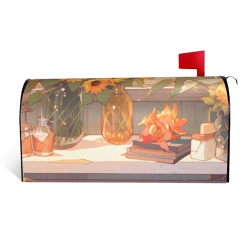 Sunflowers Under The windowsill Mailbox Cover for Outdoor Decor Magnetic Strips Unique and Practical Design for All Seasons 21x18 in