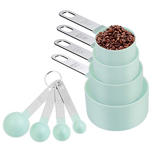 Holriaye Measuring Cups and Spoons 8-Piece Set Plastic Measure Cups Accurate Measuring Spoons with Stainless Steel Handle BPA free and Dishwasher Safe for Dry and Liquid Ingredient