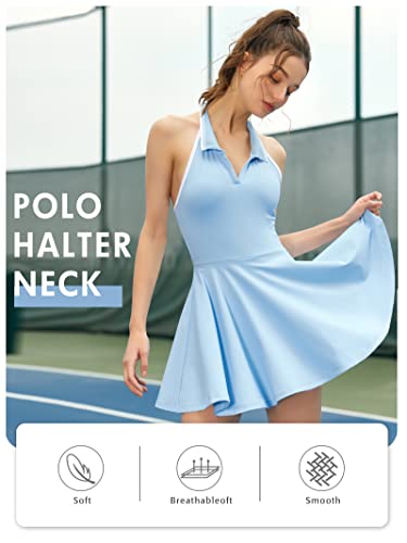 Rigolla Women Tennis Dress Workout Dress Exercise Dress With Built-In Bras & Shorts Golf Athletic Dresses For Women Blue S #TOP2