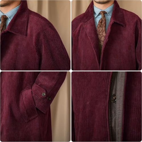 Men's Corduroy Trench Coat Notched Lapel Windbreaker Man's Casual Long Jacket Overcoat Pea Coat4