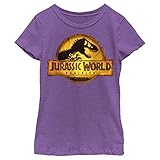 Jurassic World Jurassic Park Dominion JW Dominion Logo Girls Short Sleeve Tee Shirt Purple Berry, Small
