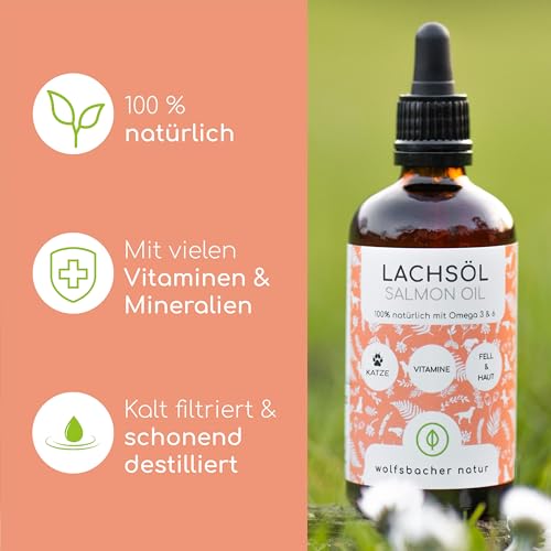 Lachsöl für Katzen mit Omega 3 & 6 I 100ml norwegisches, natürliches Lachs-Öl aus Atlantik-Meer-Lachs I Hochdosiertes Ergänzungsmittel für Katzen