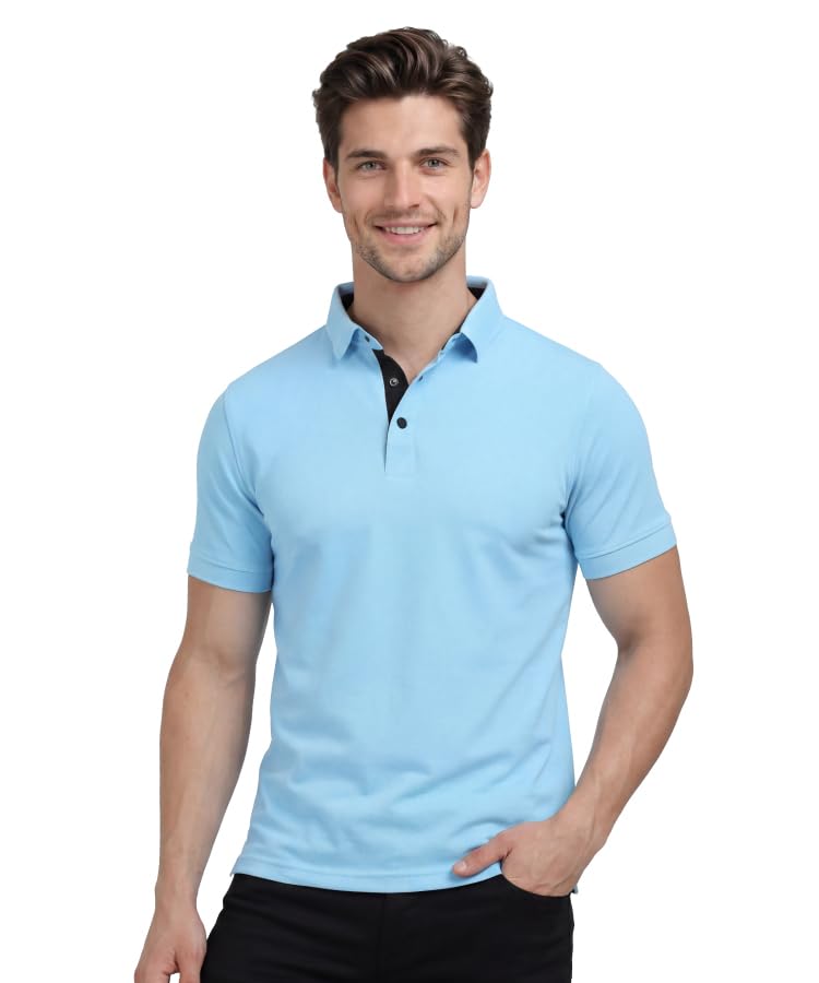 Image of AWG ALL WEATHER GEAR Men's Golfer Polo T-Shirt, Dri-Fit Quick Dry Moisture-Wicking Stretch Fabric, Regular Fit Half Sleeve Solid Collar Tee for Golf, Gym, Running, Office and Casual Wear