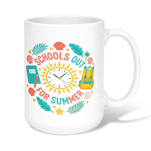 Image of Sun Ceramic Coffee Mug, Summer Playful Clock Shell Summer Yellow Novelty Work Drinking Mugs with Handle Ideal for Friendship Family Colleague Staff Sweetheart Teachers 15 Oz