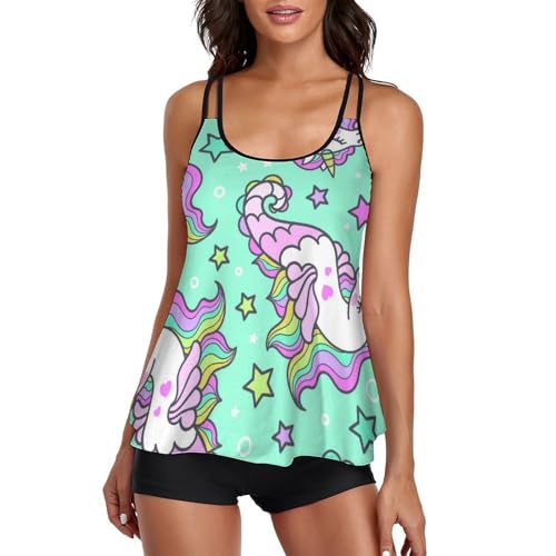Maillot de bain tankini licornes pour femme avec short de garçon et robe de plage intégrée