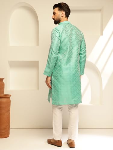 Image of SOJANYA (Since 1958 Men's Jacquard Silk Woven Motifs Kurta With White Pyjama
