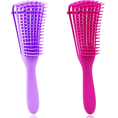 2 Pack Detangling Brush Hair Detangler Brush for Afro America/African Hair 3a to 4c Kinky Wavy/Curly/Coily/Thick/Long/Dry/Oil Hair Detangling Knots Easily,Rose Red,Purple