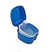 Denture Bath Case Cup Box Holder Storage Container with Strainer Basket for Retainer False Teeth Travel Cleaning (Dark Blue)