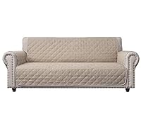 CHHKON 100% Waterproof Sofa Cover with Side Pockets Quilted Furniture Protector Sofa Slipcover for Children Pets for Leather Couch (Beige, 78'')