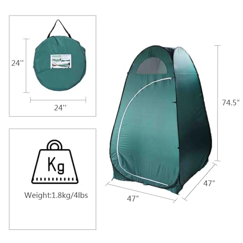 Carpa portátil para ducha de camping con privacidad, tienda de cambio para una persona, resistente al agua, verde, 47.2" de ancho x 74.8" de alto miniatura 2
