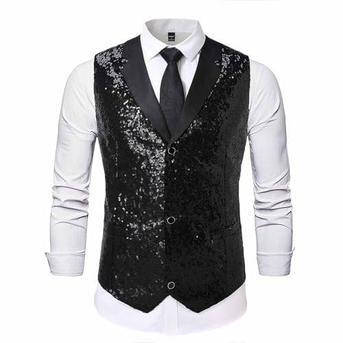 Men's Sequin Suit Vest Fashion Shiny Waistcoat Notch Neck Formal Sparkly Glitter Dress Vests for Wedding Party Prom2