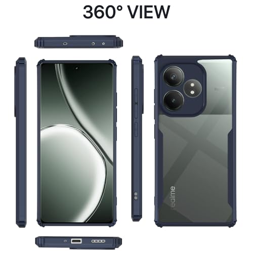 Image of Pikkme Realme GT 6T 5G Back Cover | Crystal Clear Transparent Back | Ultra Hyrbid | Full Camera Protection | Raised Edge | Bumper Back Case (Blue)