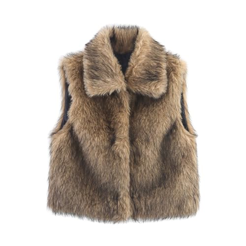 FindThy Women’s Lapel Faux Fur Vest