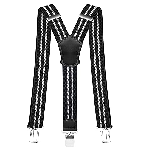 Pejoye Bretelles Homme Larges Vintage Fort Durables 3 Métal Clips Y Retour Entièrement Réglables