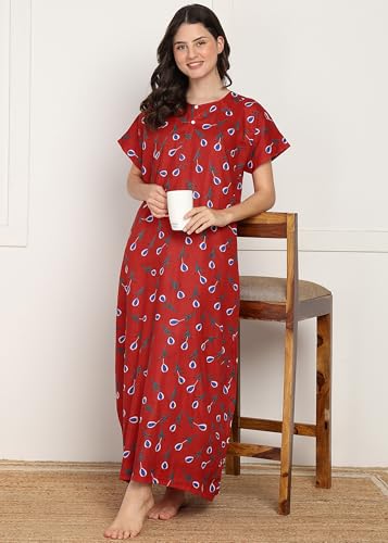Image of Women Cotton Nighty Combo Pack of 2, Printed Maxi Nighty Gown, Short Sleeve Cotton Nightdress, Soft Breathable Ankle Length Sleepwear Nightwear for Ladies, Free Size