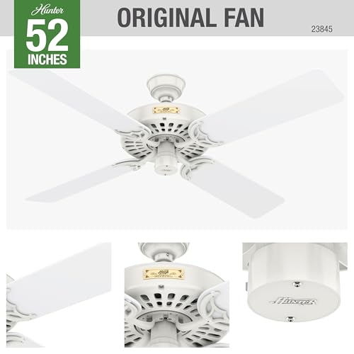 Image of Hunter Original, Outdoor or Indoor, Ceiling Fan, No Light, 52 inch, White