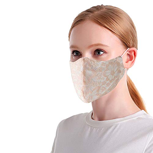 LOVINSHOW Cloth Face Cover Lace Bridal Wedding Mask (Pink)
