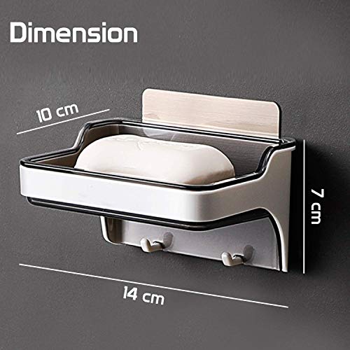 Image of KKD Plastic Self Adhesive Soap Holder Stand /Dish with Hanging Hooks - Wall Mounted, Bathroom Accessories /Organizer