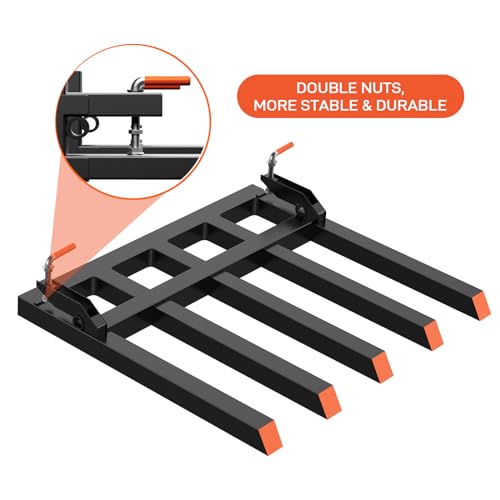 Clamp-On Debris Fork for 48" Bucket, Heavy-Duty 2500 Lbs Pallet Fork Attachments with Double Nuts, Quick Attach for Loader, Skid Steer, and Tractor