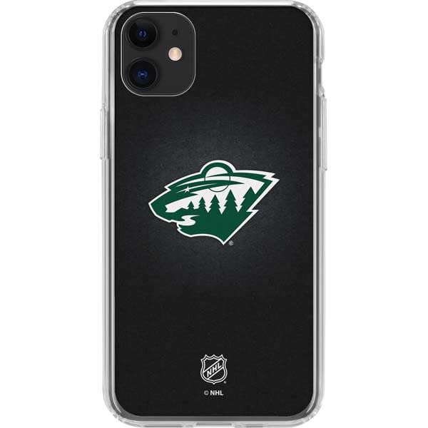Skinit Clear Phone Case Compatible with iPhone 11 - Officially Licensed NHL Minnesota Wild Black Background Design