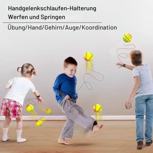 DBAILY Springball mit Schnur 4 PCS Ø 47mm Handgelenk Return Ball Ball mit Gummiband Balls mit Schnur für Kinder Erwachsen