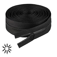 Endlosreißverschluss mit Zipper, Endlos Reissverschluss mit Zipper, Metall Reißverschluss Endlos, 10m Lang 2,5 cm breit Endlosreissverschluss für Bettwäsche Kleidung Meterware mit 10 Endstück,Schwarz