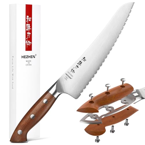 HEZHEN Acier German Couteau à Viande Surgelée, Couteau Viande Couper la Viande Congelée et le Poisson, Lame dentelée Couteau de Cuisine Full Tang Manche en...