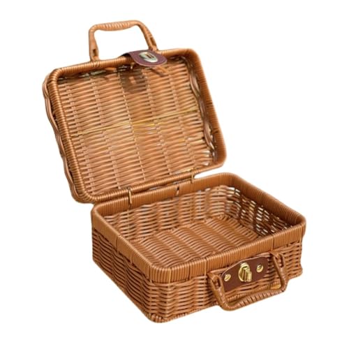 Retro Weiden-Picknickkorb – 35 cm Rattan-Kofferbox mit Lederriemenschloss – unverzichtbar für Partys im Freien – stilvolle und vielseitige Aufbewahrungslösung