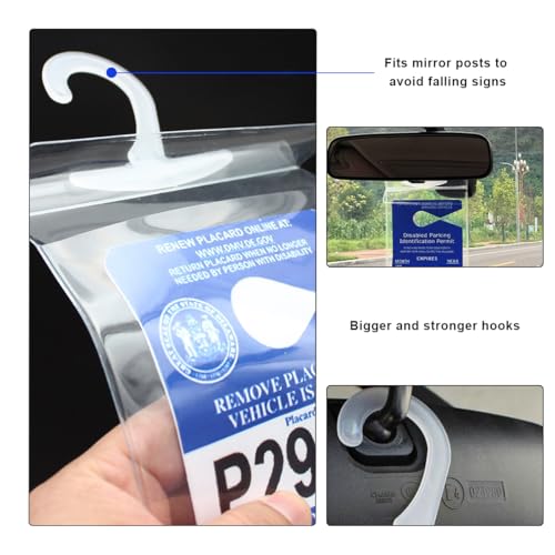 KVAEY Handicap Placard Holder, 11.6\"×5\" Transparent Disabled Parking Permit Protective Holder Sleeve, Automotive Disabled Placard Cover with Large Hanger, Car Accessories (1 PCS)