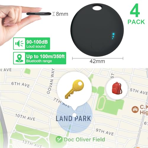 Air Tracker Tags Smart Tag, Air Tag Schlüsselfinder 4er, Bluetooth Tracker Kompatibel mit Apple Wo ist? APP(Nur iOS), Finde und behalte Deine Sachen im Blick:Schlüssel,Geldbörsen,Gepäck (Schwarz)