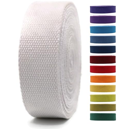 1" & 1.5'' & 2" Cotton Webbing - 5 Yards - 50+ Colors -%100 Natural Cotton - Turkish Woven - Heavy Duty 1 Inch 1.5 Inch 2 Inch Canvas Webbing for Sewing Straps Bag Climbing Indoors Craft DIY 11602
