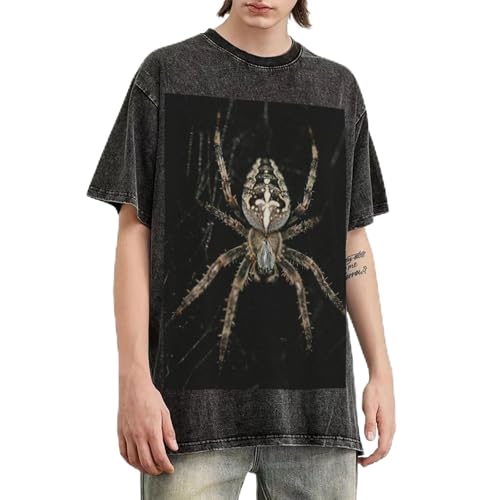 T-shirt surdimensionné homme imprimé araignée en coton délavé coupe ample