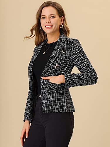 Allegra K Women's Tweed Jacket Plaid Blazer Long Sleeve Elegant Work Open Front Tweed Blazer Jackets2