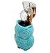 MyGift Aqua Blue Owl Shaped Ceramic Kitchen Crock Utensil Holder, 8 Inch Multipurpose Storage Jar Vase Canister, Art Brush Holder