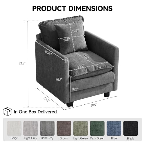 Image of 30'' Cloud Single Couch, Cloud Sofa with Throw Pillow, Modern 1 Seater Reading Chair with Deep Seat, Accent Chairs for Living Room, Bedroom, Small Apartment, Dark Grey