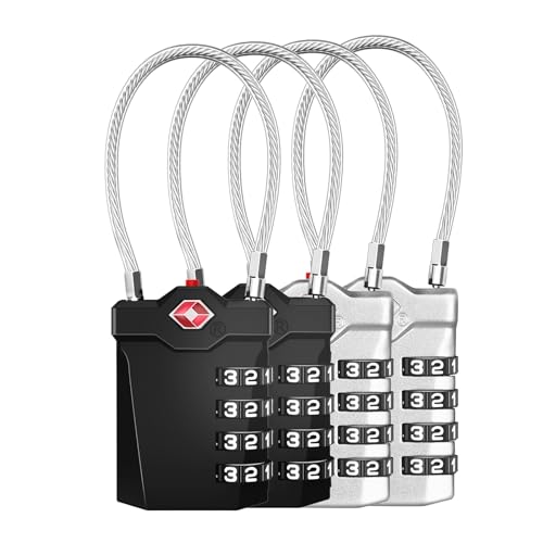 ZHEGE Candado Maleta Viaje Aprobadas por TSA, Cerradura para Equipaje, Mochila, Caja de Herramientas, Candado Combinacion Taquilla para Gimnasio, Escuela (4 Piezas, Negro y Plateado)