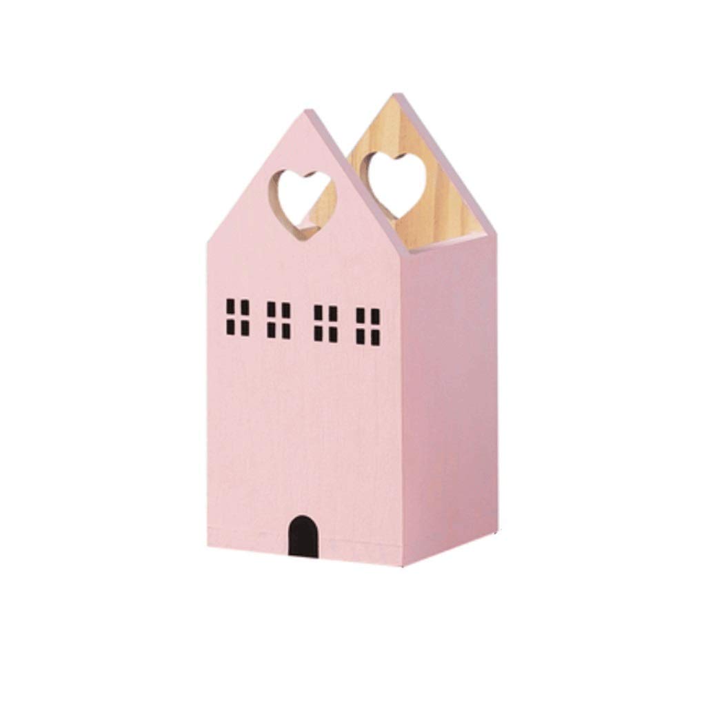 Portapenne Portapenne da scrivania in Legno, Piccola Scatola portamatite a Forma di casa, graziose Decorazioni per Il Desktop, Famiglia di Grande capacità (Giallo)